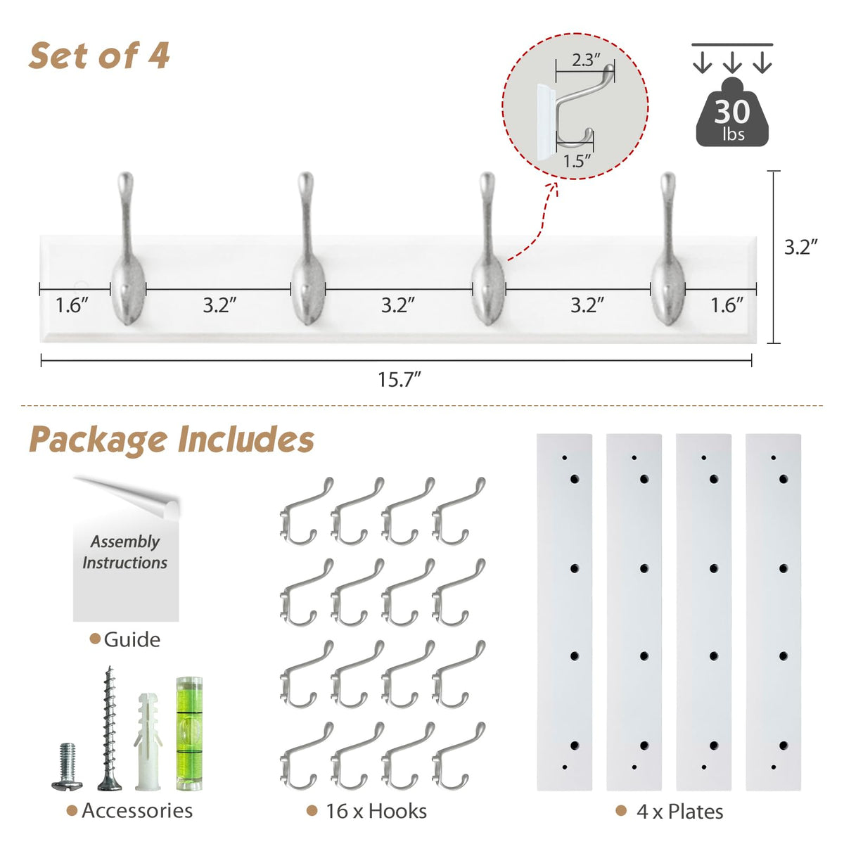 Forbena four-pack coat hooks showing modular horizontal layout