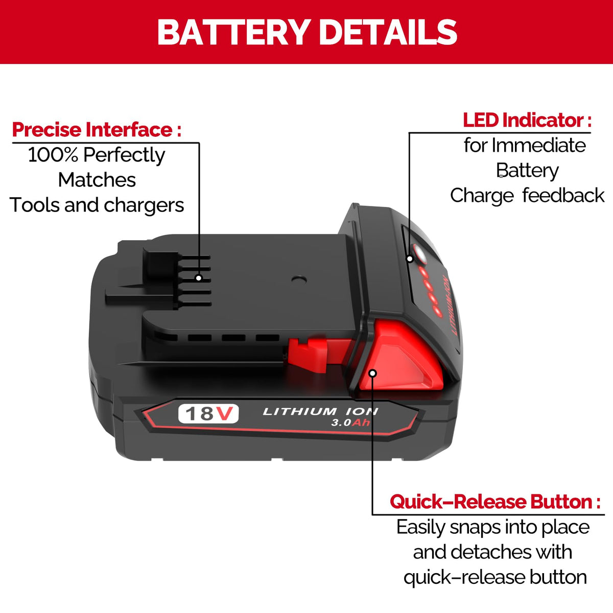 FORBETER 48-11-series replacement battery compatible with Milwaukee M18 tools.