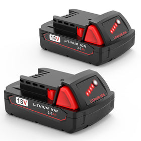 FORBETER Milwaukee M18 3.0Ah battery with LED indicator showing remaining power for easy monitoring.