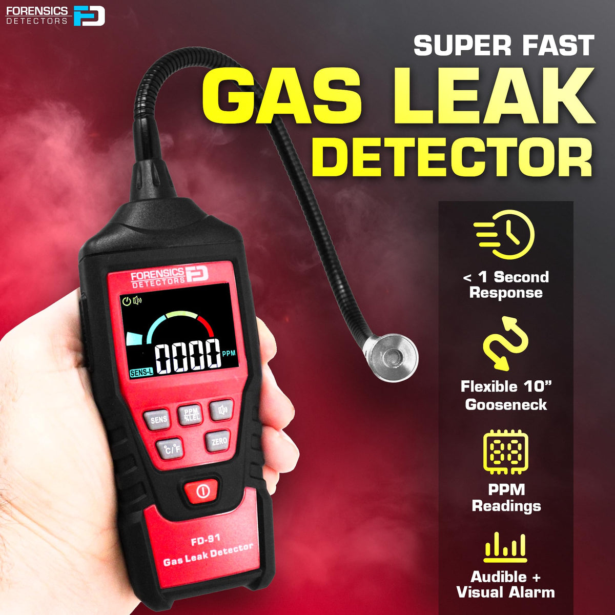 Forensics Detectors FD 10ft drop-test demonstrates durable ABS housing in rugged environments.