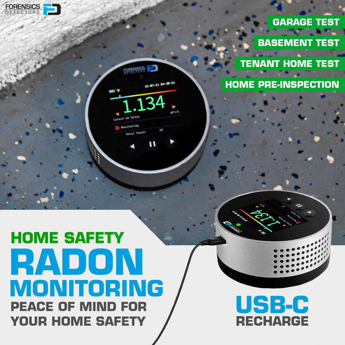 FORENSICS DETECTORS FD Radon Detector ABS housing withstands knocks and daily use.