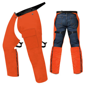 FORESTER trimmer chaps orange apron-style for durable outdoor leg protection.