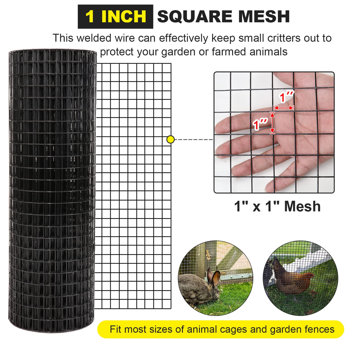 Forimo black welded wire mesh with 1-inch openings for animal enclosures