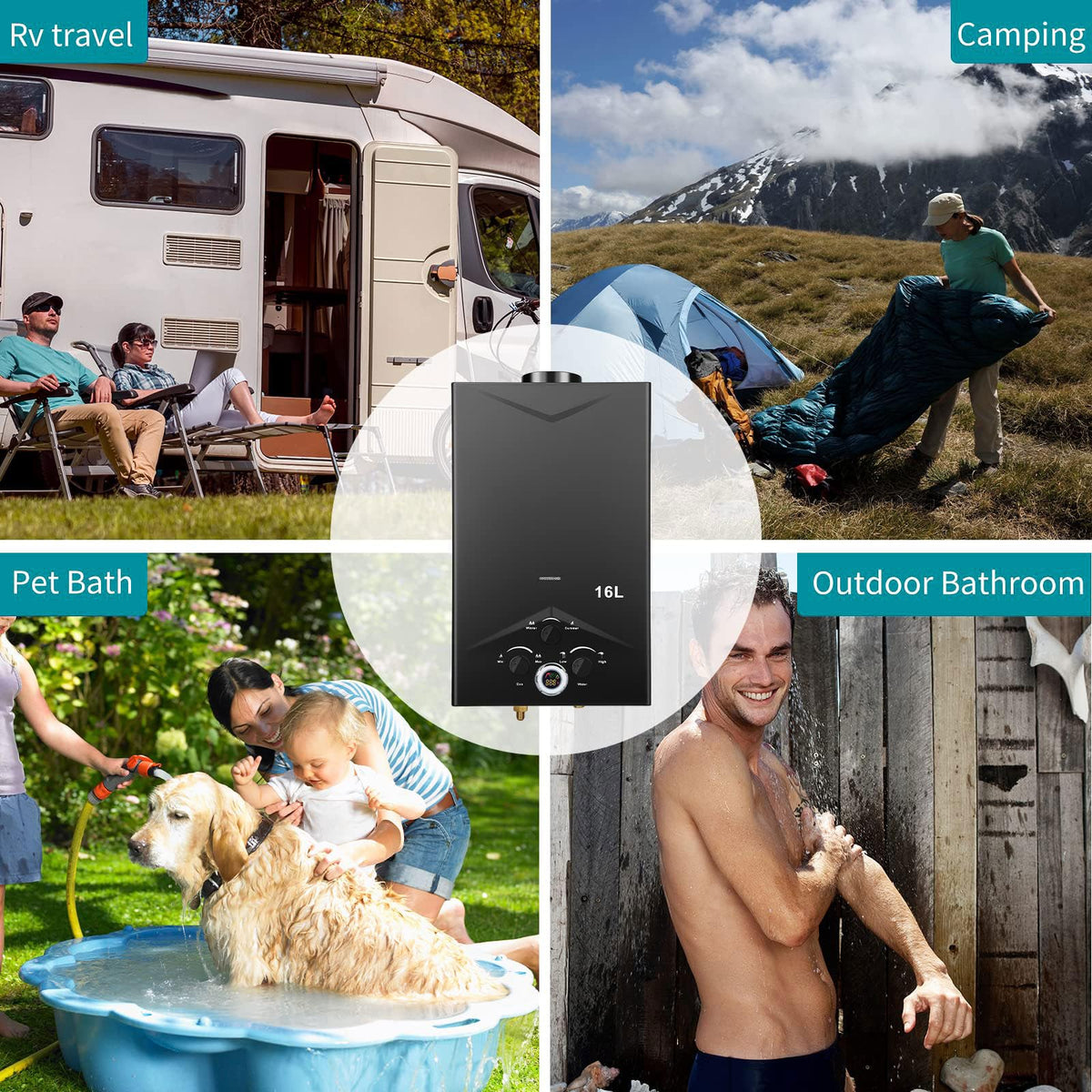 Forimo tankless water heater camping use enables hot showers outdoors.