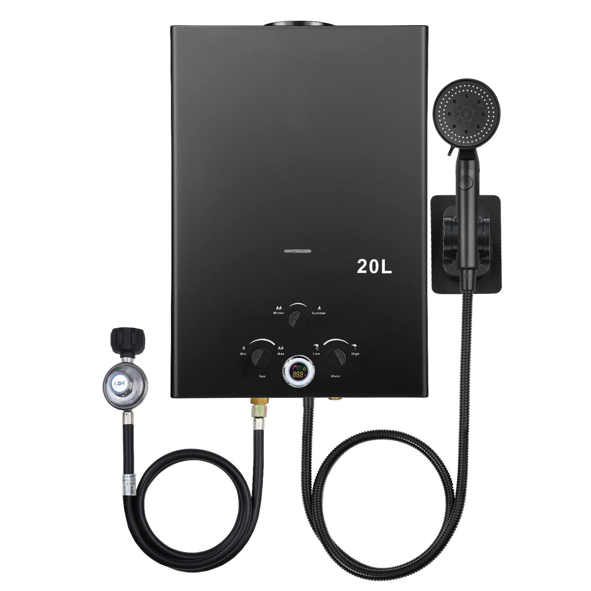 Forimo tankless water heater set up outdoors for camping and RV trips