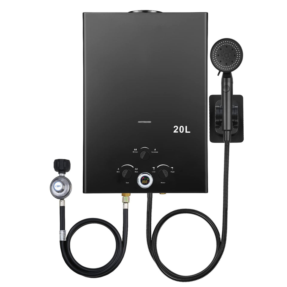 Forimo tankless water heater set up outdoors for camping and RV trips
