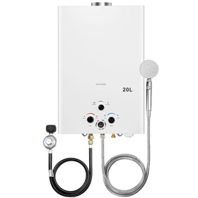 Forimo tankless propane heater front view for quick outdoor hot water.