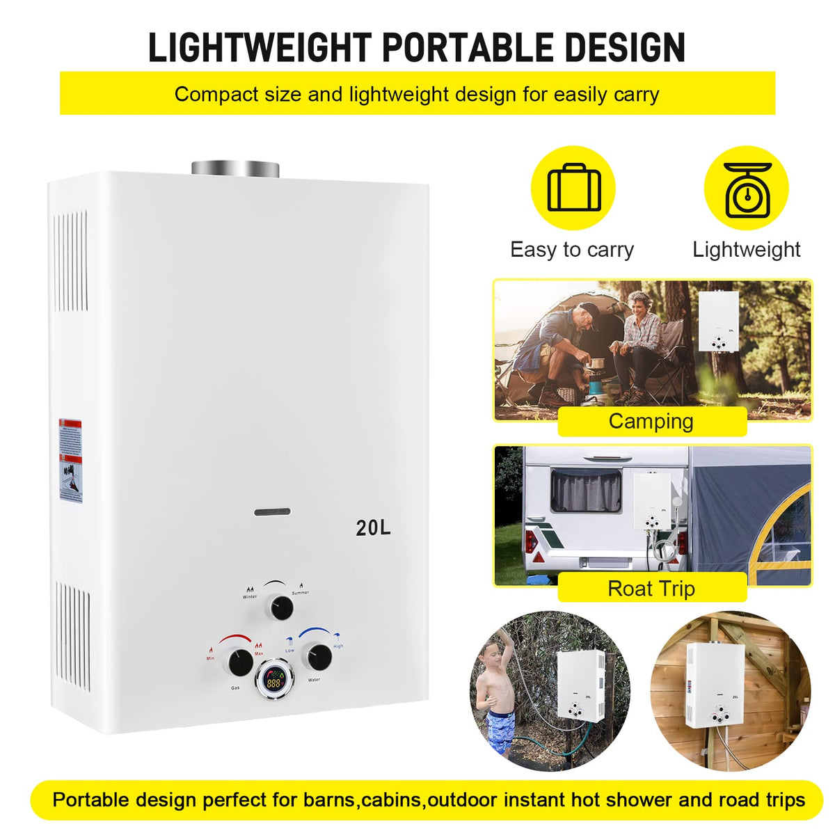 Forimo propane heater interface ports for air water and shower lines.