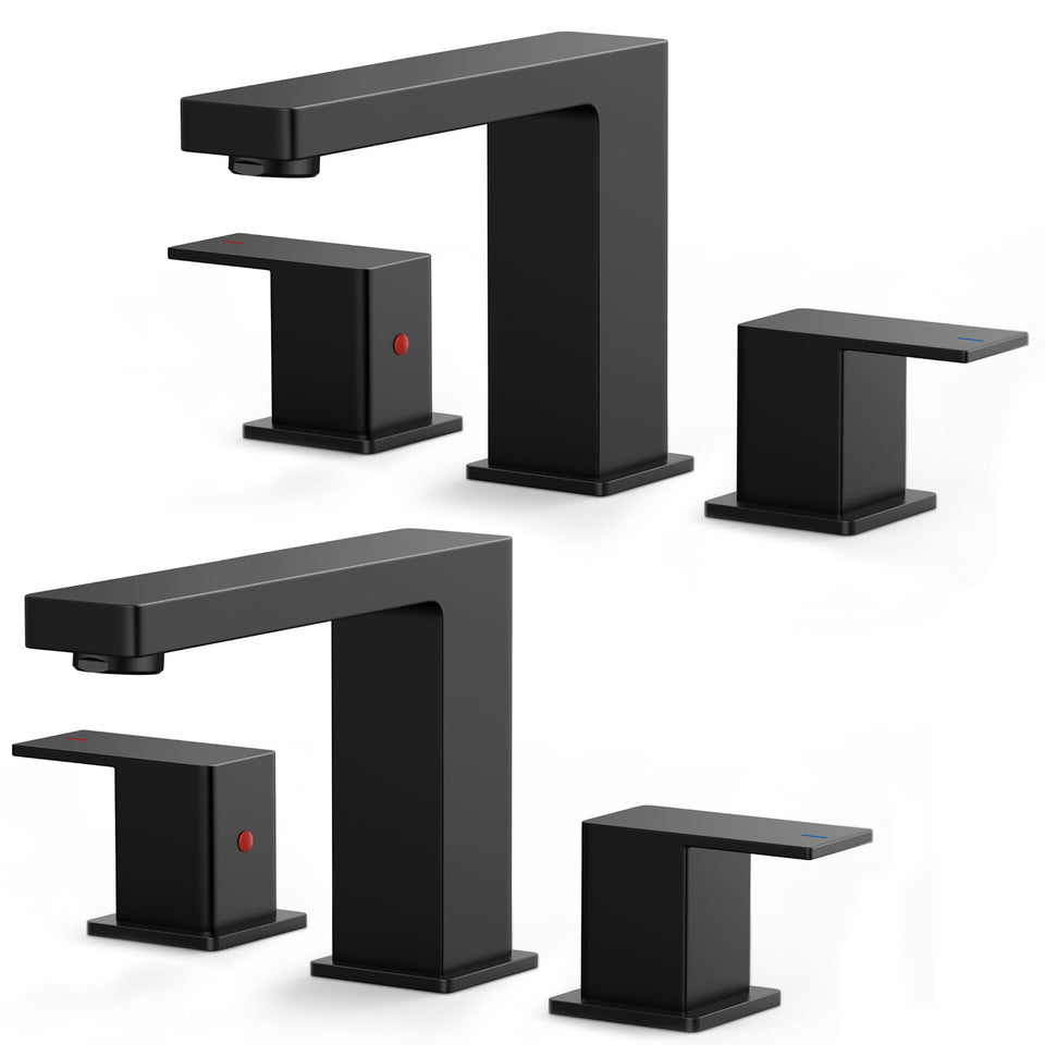 FORIOUS 2-pack black bathroom faucets 3-hole design for easy update and cohesive look.