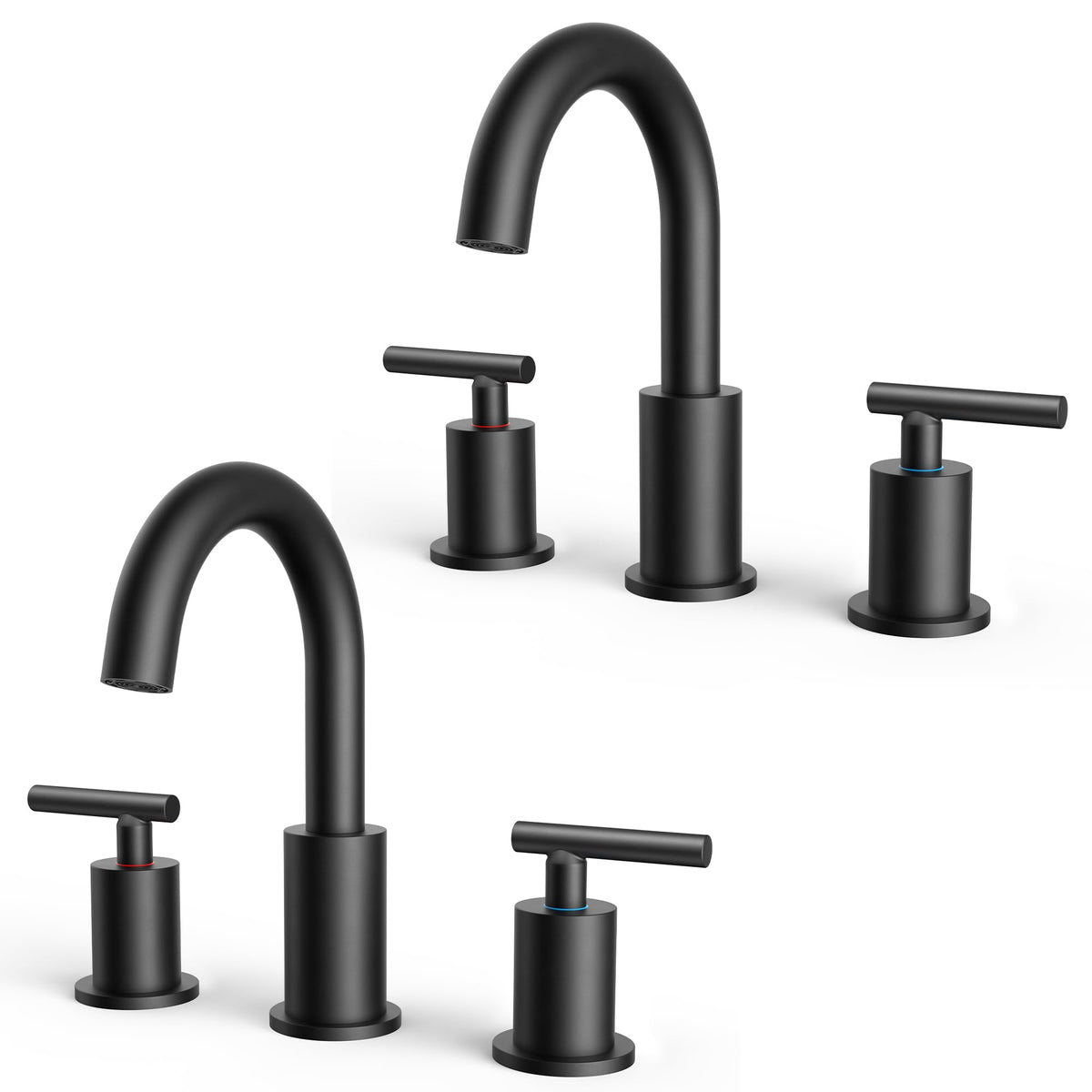 FORIOUS 2 Pack matte black faucet full view for modern vanities.