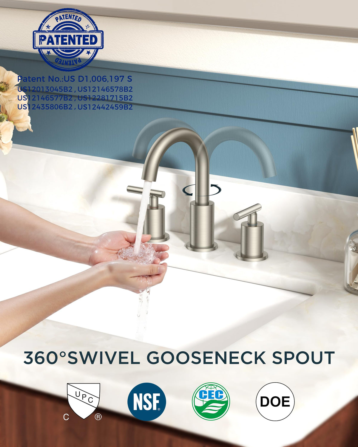 FORIOUS 3-hole bathroom faucet with two handles fits many sinks