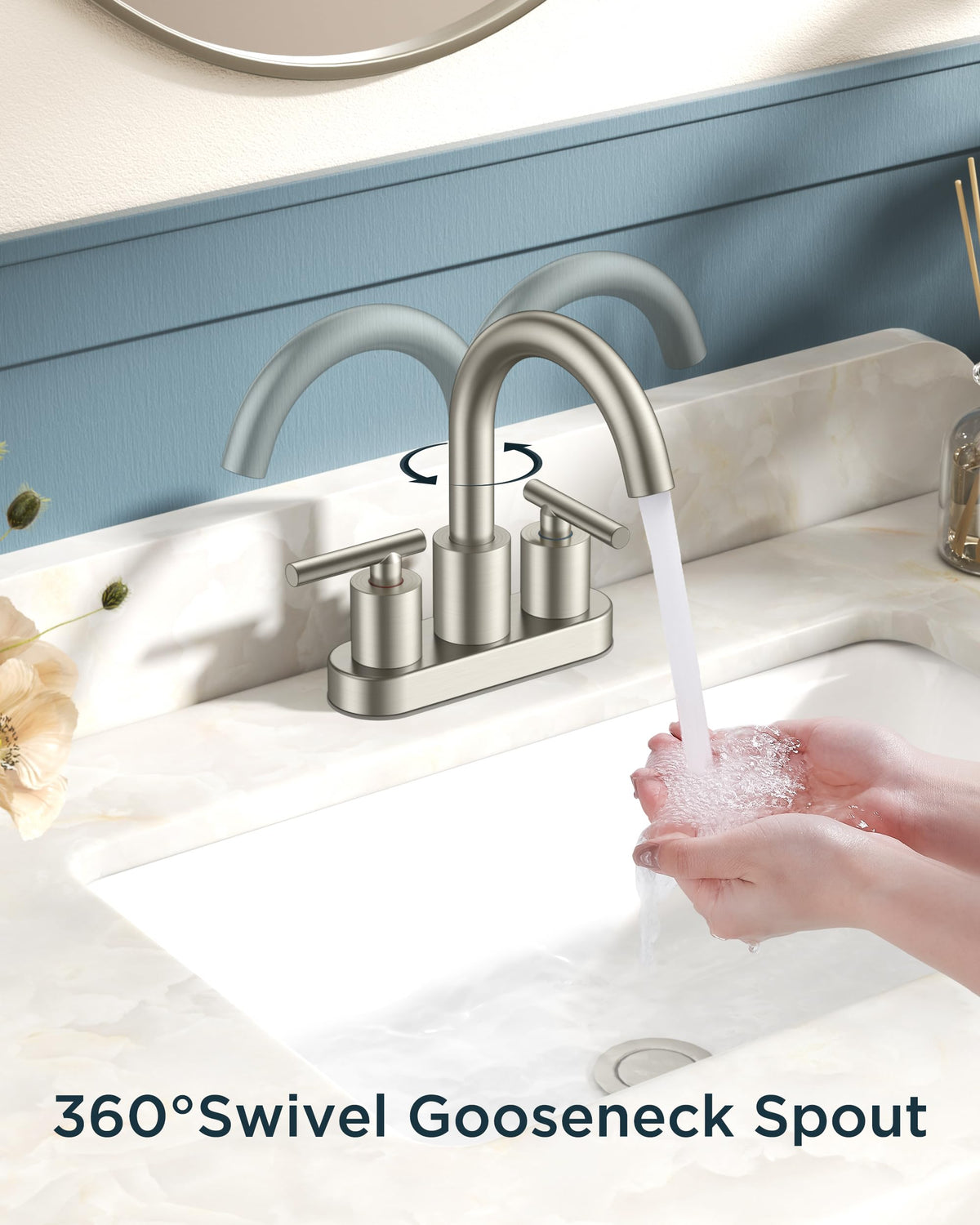 FORIOUS 360-degree gooseneck view enables easy rinsing in tight spaces.
