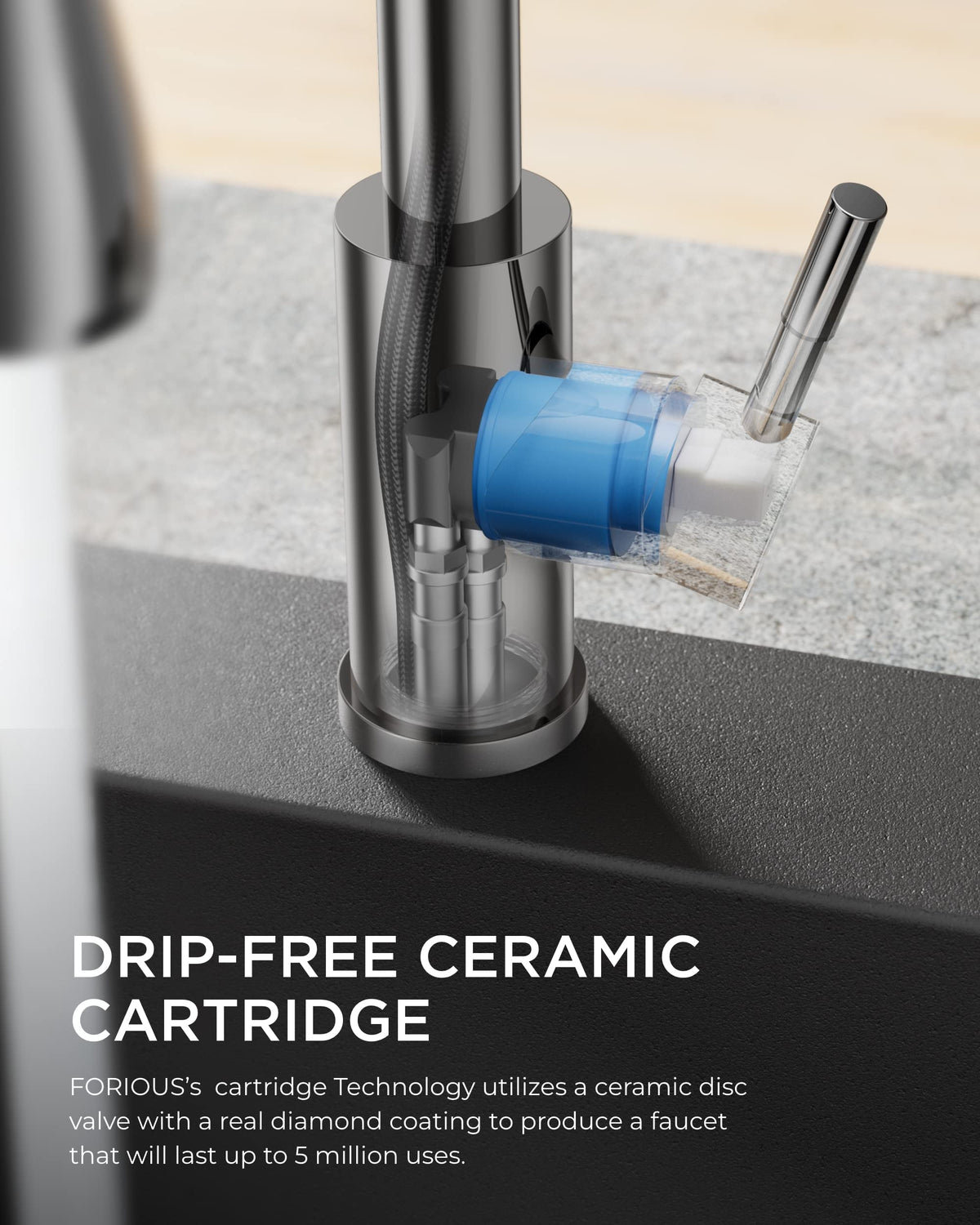 FORIOUS 360-degree swivel head for full sink coverage