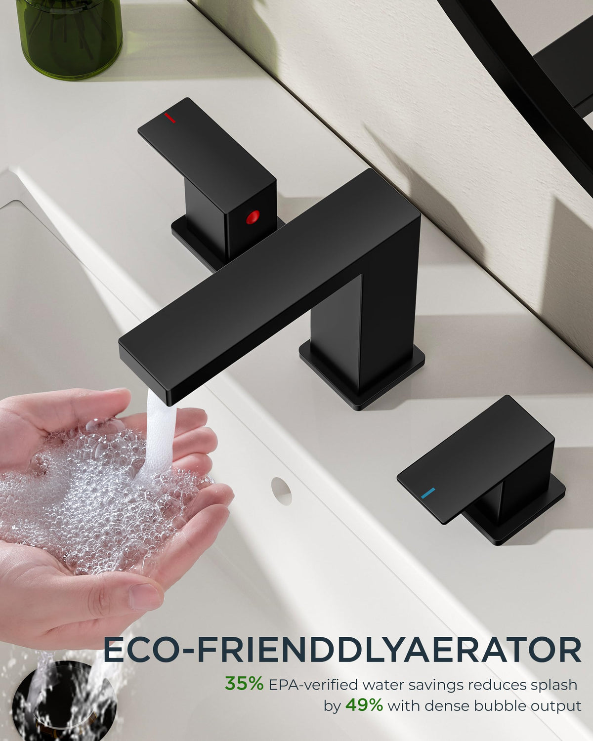 FORIOUS 8-inch widespread faucet offers ambidextrous control for versatile use.