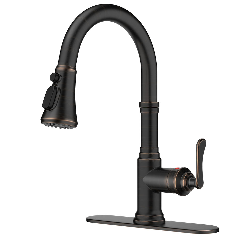 FORIOUS antique kitchen faucet with pull-down sprayer in oil rubbed bronze for farmhouse kitchens - effortless cleaning.