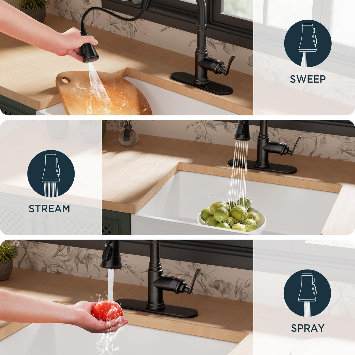 FORIOUS stainless steel high-arc faucet with 360-degree swivel for easy pot filling.