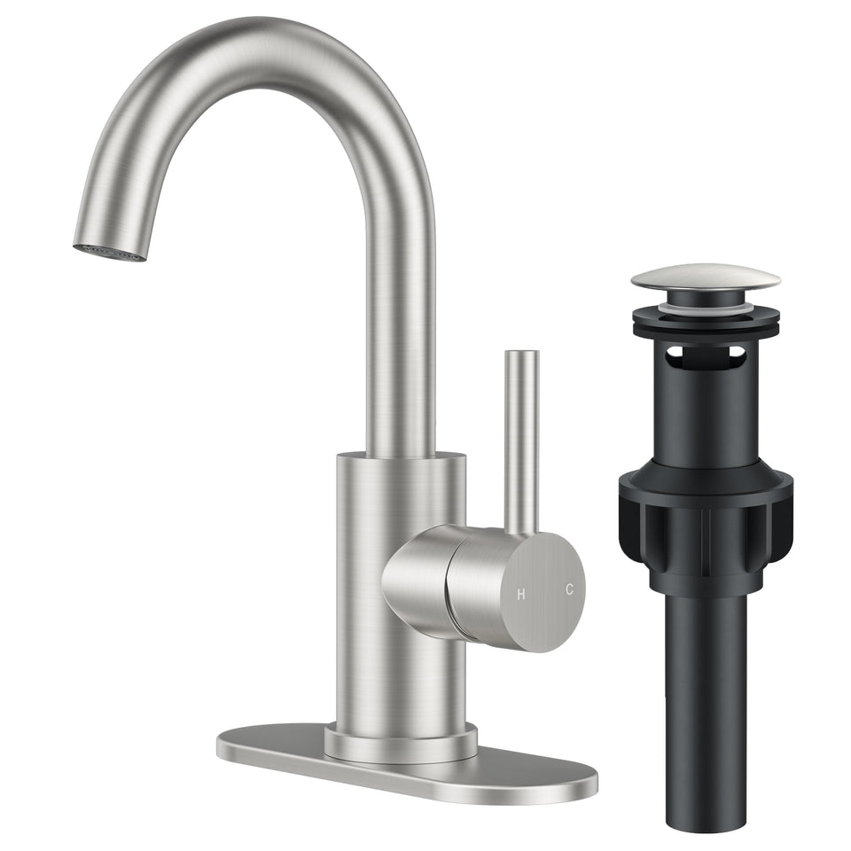 FORIOUS bathroom faucet with brushed nickel 360° spout for versatile use