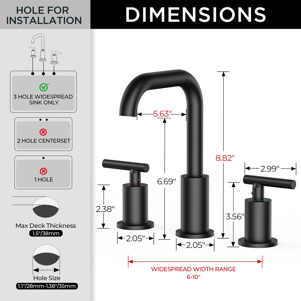 FORIOUS two-handle faucet with dynamic duo design in matte black for precise temperature control