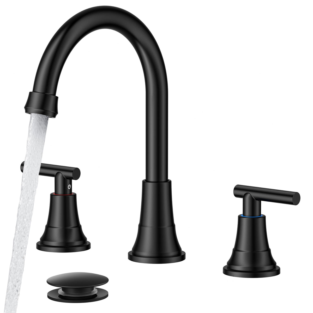 FORIOUS Black 3-hole faucet side view showing versatile mounting options