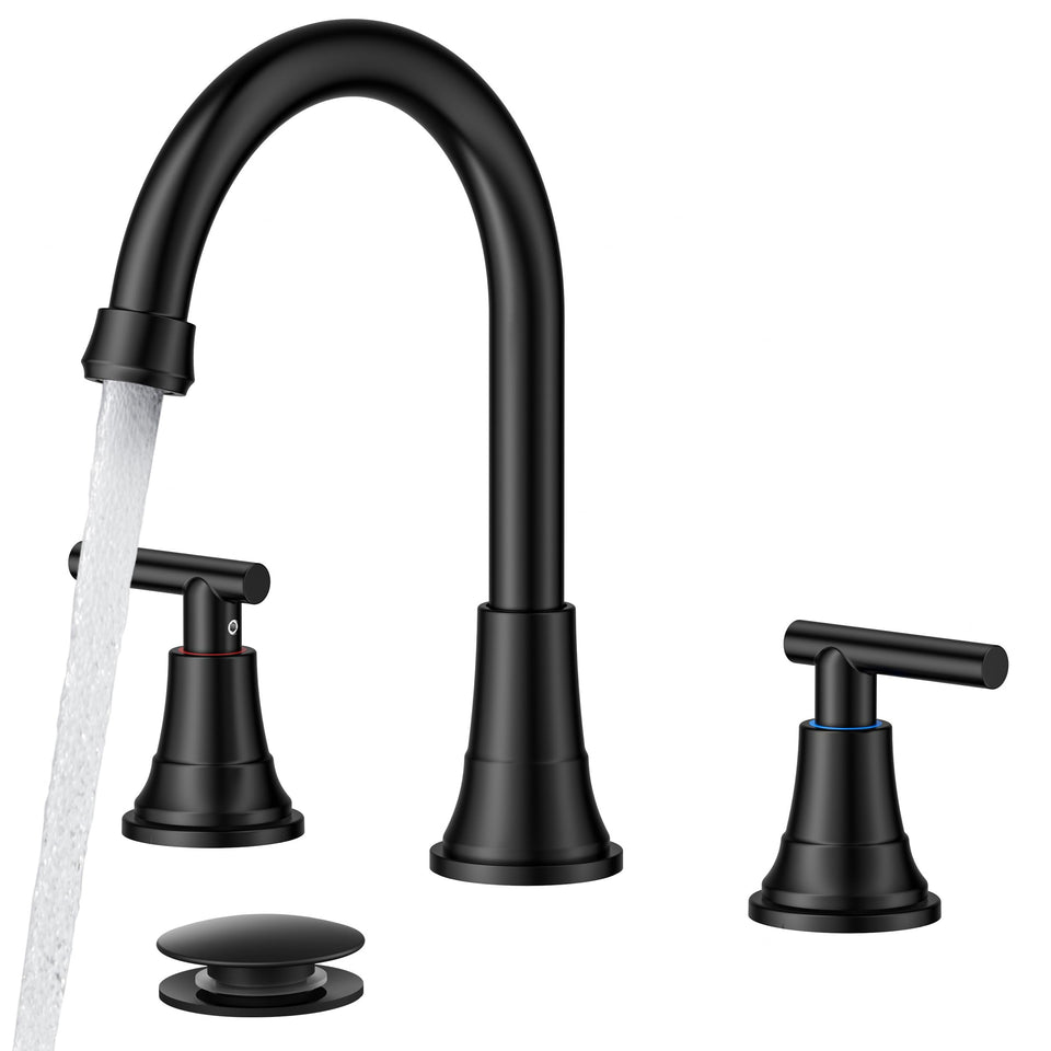 FORIOUS Black 3-hole faucet side view showing versatile mounting options