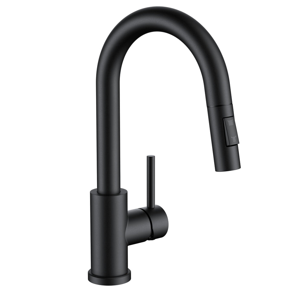 FORIOUS black bar sink faucet with pull-down sprayer for compact kitchen spaces.