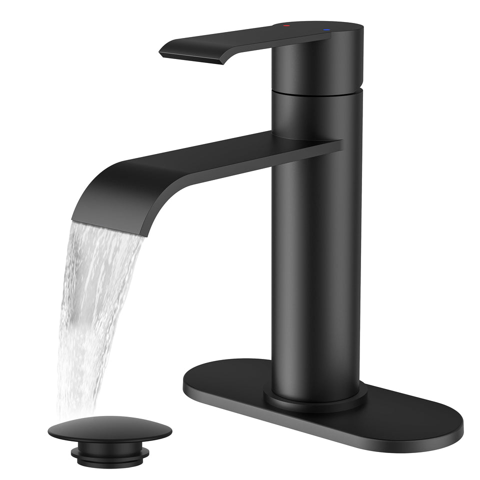 FORIOUS black bathroom faucet 1 hole with waterfall design for compact spaces