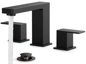 FORIOUS black bathroom faucet showcases bold 3-hole design with a dramatic focal point.