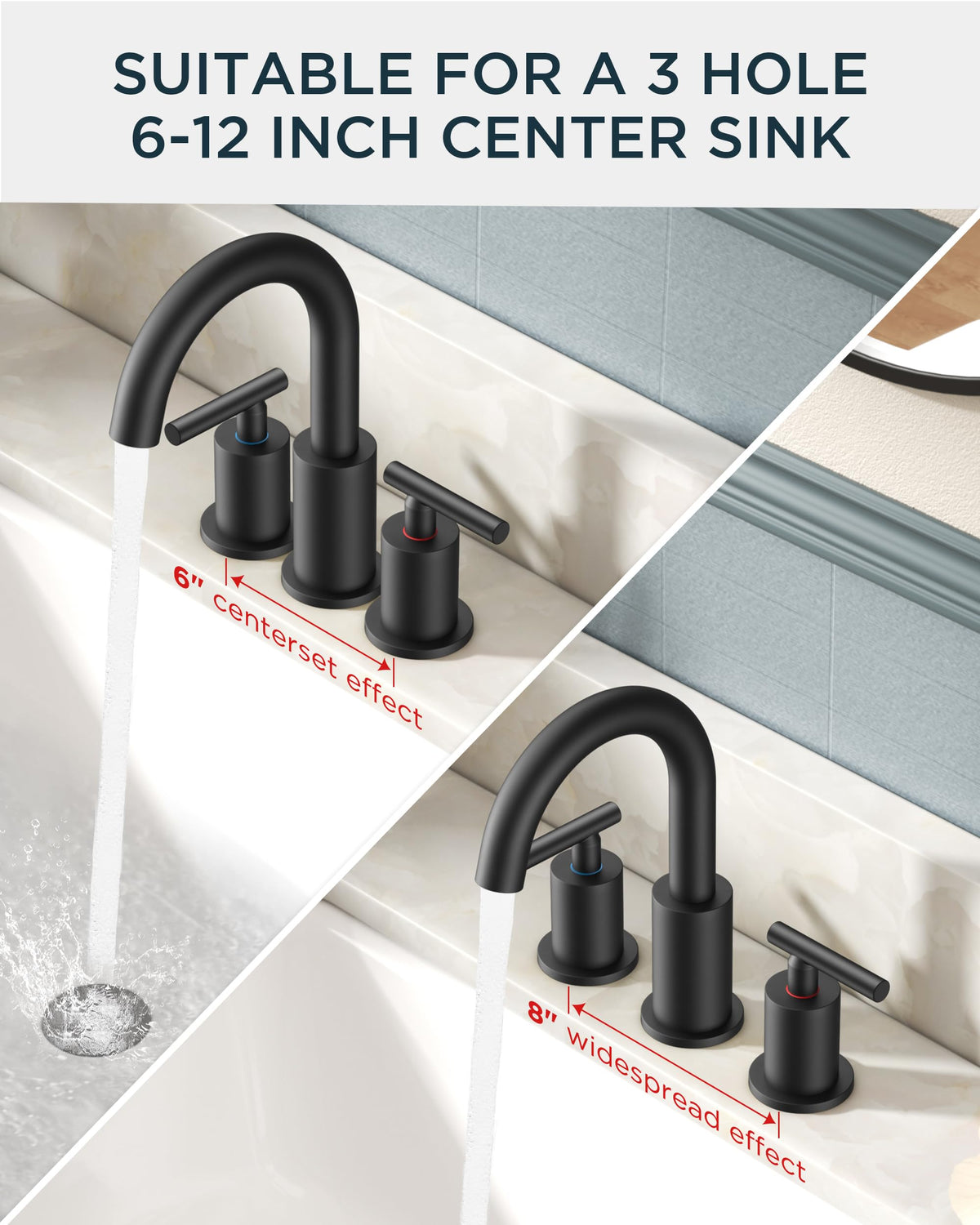 FORIOUS 6-12 inch sink fit works with most three-hole setups.