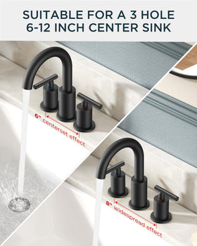 FORIOUS 6-12 inch sink fit works with most three-hole setups.