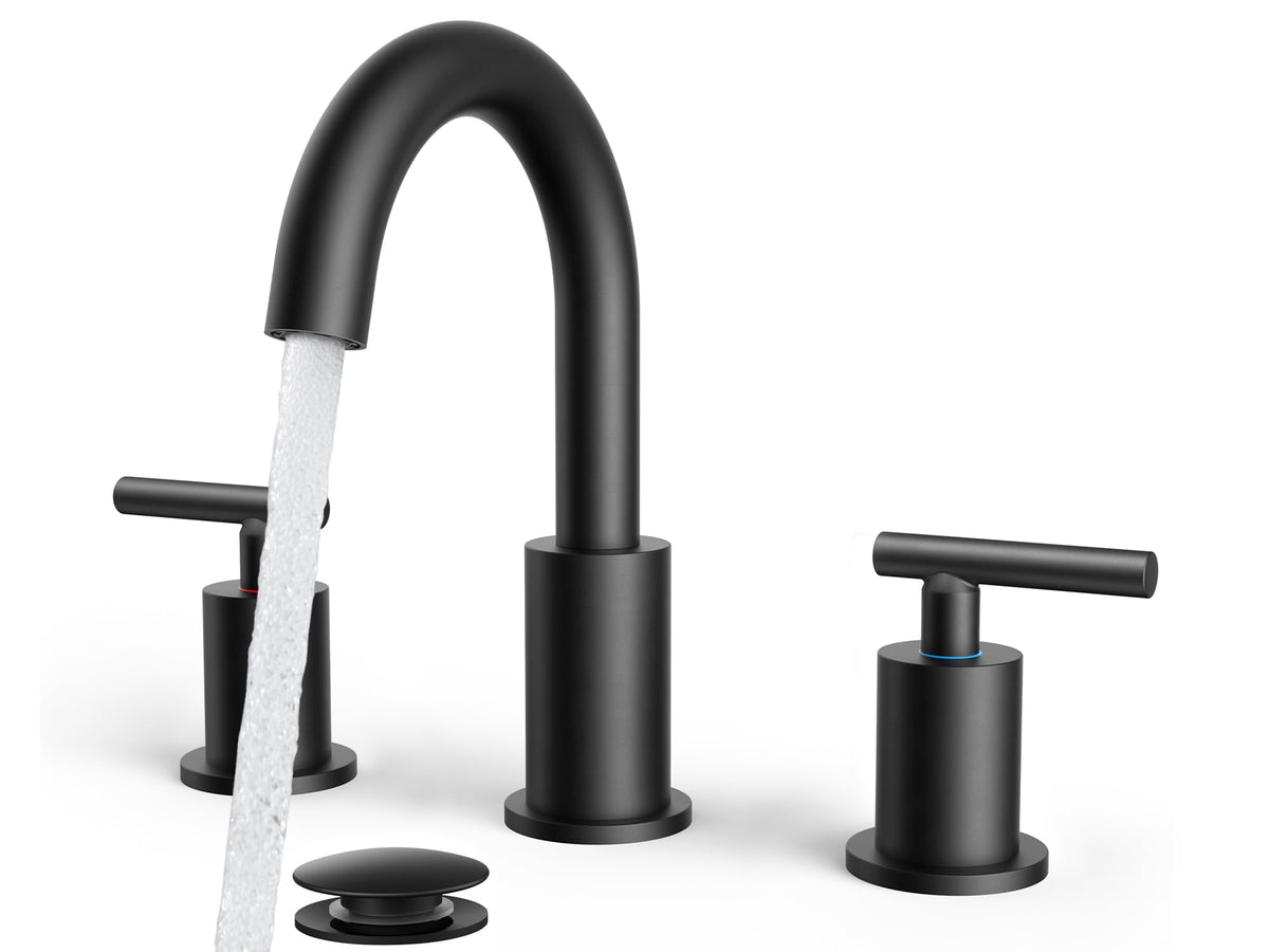 FORIOUS black bathroom faucet 8-inch spout for easy reach and modern look.