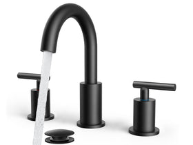 FORIOUS black bathroom faucet 8-inch spout for easy reach and modern look.