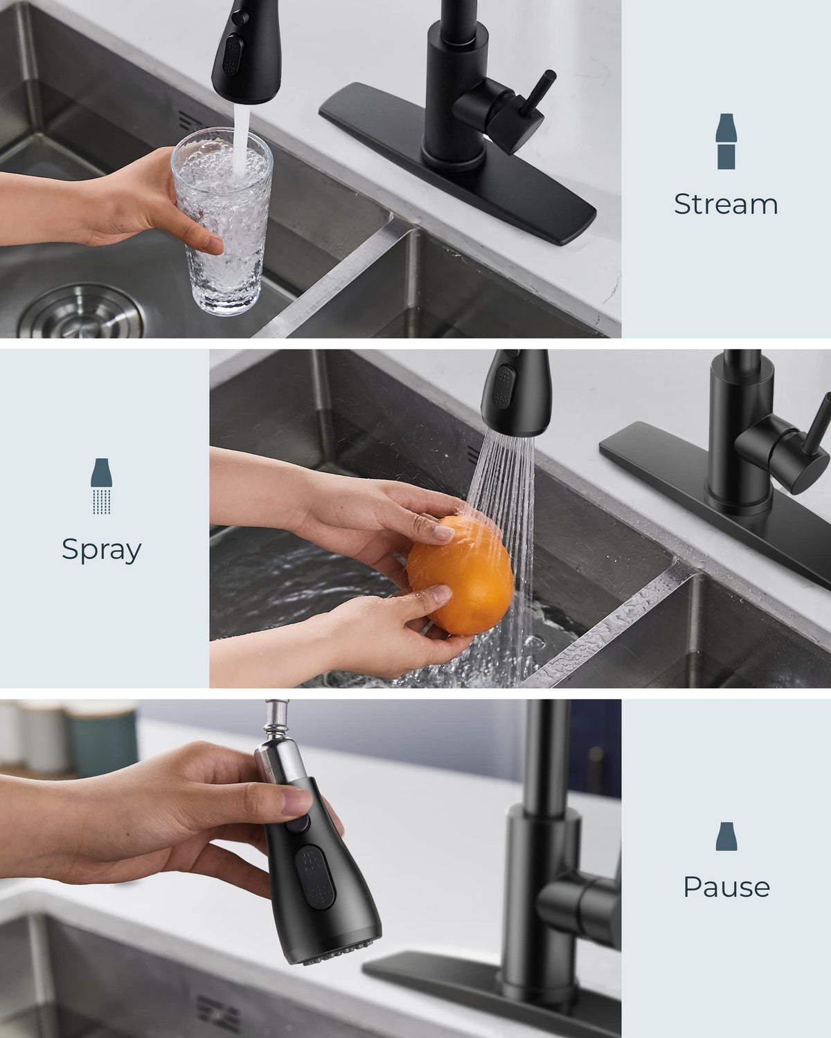 FORIOUS faucet showing an 18-inch retractable hose for flexible use.