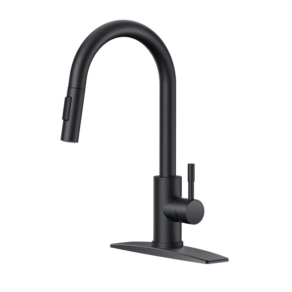 FORIOUS black kitchen faucet high arc design for easy reach and stylish flair.