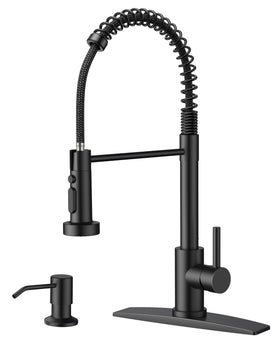 FORIOUS black kitchen faucet with pull-down sprayer for flexible rinsing.