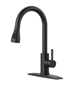 FORIOUS black kitchen faucet with pull-down sprayer for easy reach and versatile cleaning.