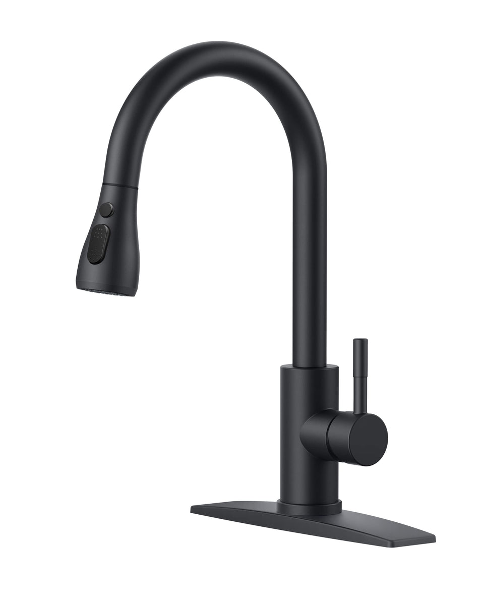 FORIOUS black kitchen faucet with pull-down sprayer for easy reach and versatile cleaning.