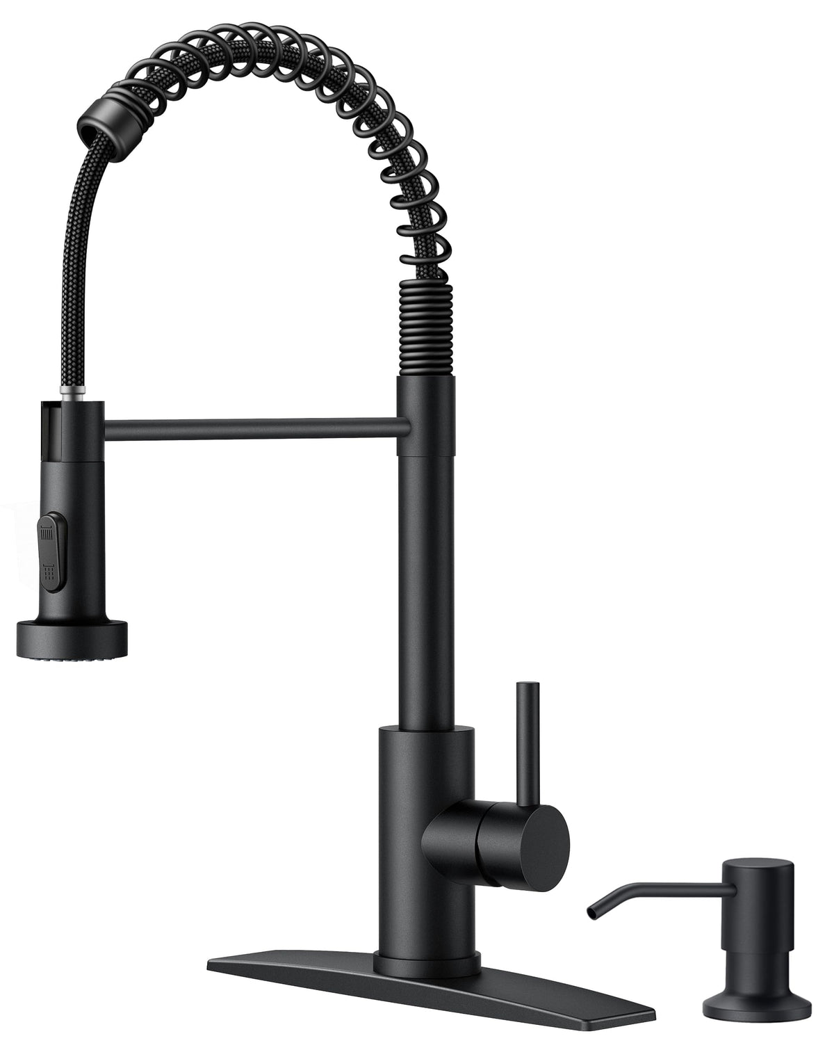 FORIOUS black kitchen faucet with soap dispenser and pull-down sprayer for easy refills