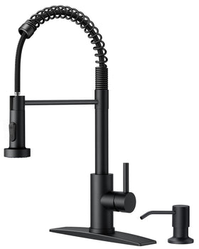 FORIOUS black kitchen faucet with soap dispenser and pull-down sprayer for easy refills