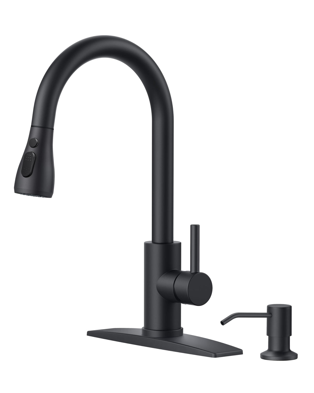 FORIOUS black faucet with soap dispenser, durable stainless steel for daily kitchen use