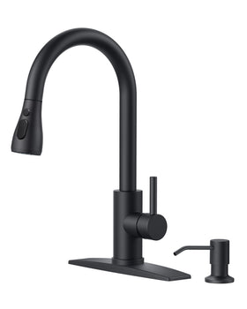FORIOUS black faucet with soap dispenser, durable stainless steel for daily kitchen use