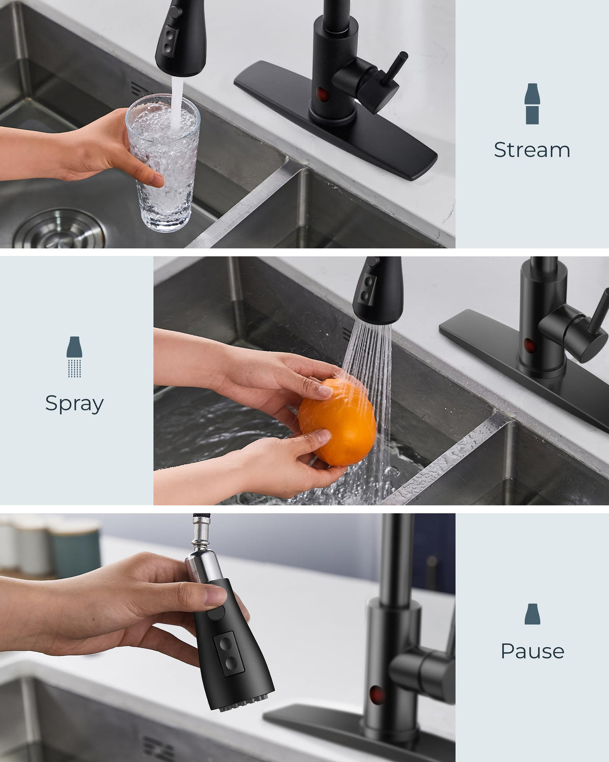 FORIOUS pull-down sprayer coverage enables thorough rinsing across the sink area