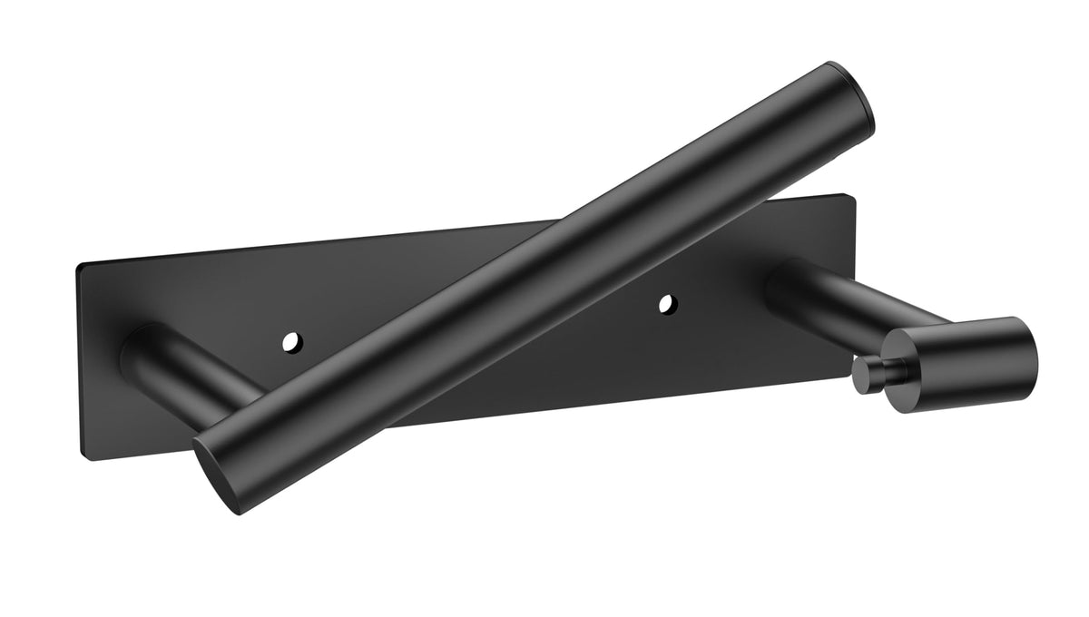FORIOUS black toilet paper holder with adhesive install for quick, drill-free setup.
