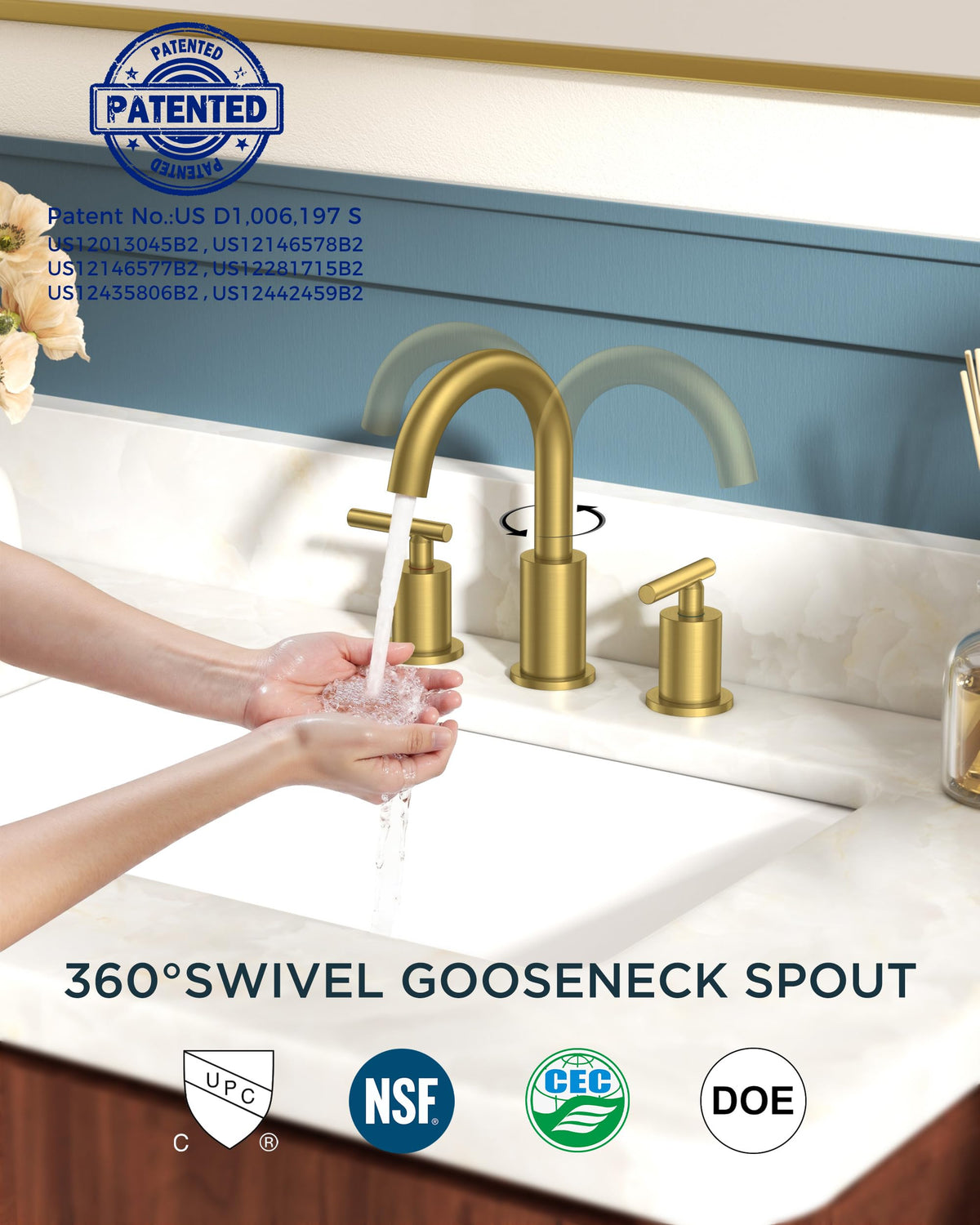 FORIOUS brushed gold 6-12 inch widespread fit for most 3-hole sinks.