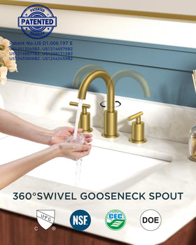 FORIOUS brushed gold 6-12 inch widespread fit for most 3-hole sinks.