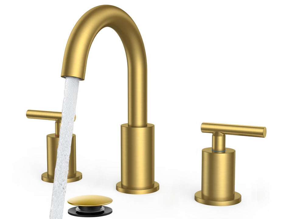 FORIOUS brushed gold faucet in 3-hole, 2-handle configuration for precise control.