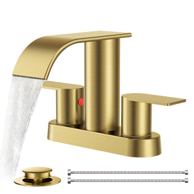 FORIOUS brushed gold bathroom faucet front view with spa-like waterfall flow