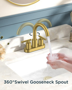 FORIOUS brushed gold faucet side angle shows 4-inch centerset