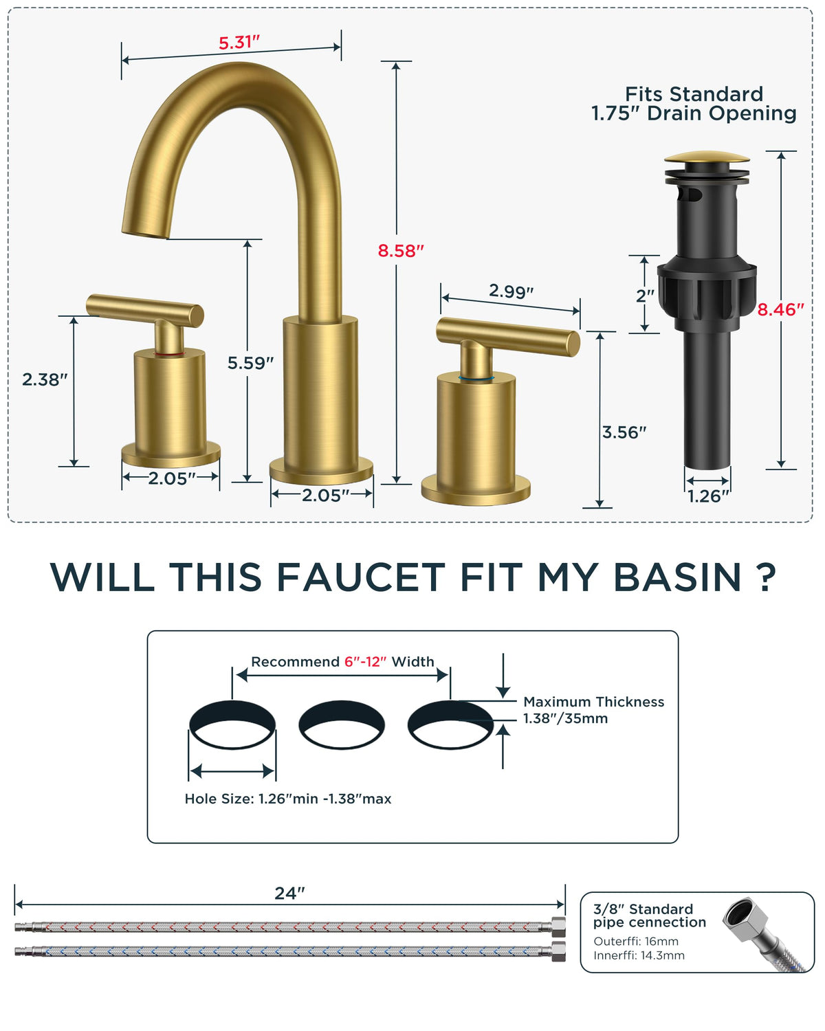 FORIOUS brushed gold finish resists fingerprints and corrosion for lasting shine.
