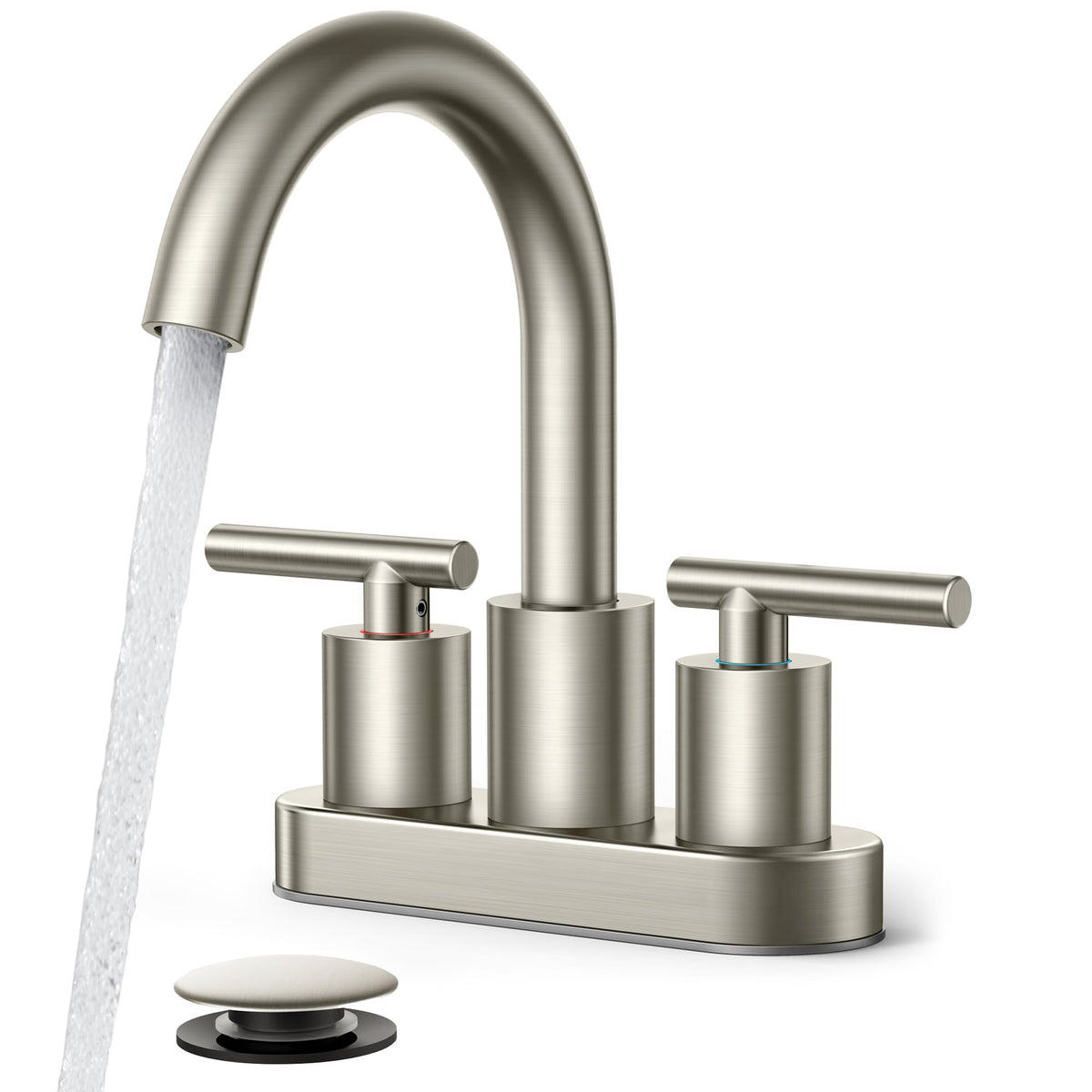 FORIOUS Brushed Nickel Bathroom Faucet, 2-Hole 4-Inch Centerset, clean lines and versatile installation.