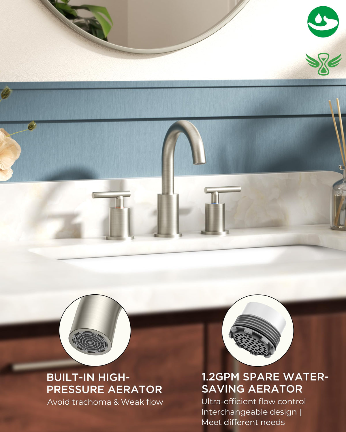 FORIOUS brushed nickel faucet 24-inch supply hose for flexible installation